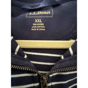 LL Bean Polo Long Sleeve Shirt Mens XXL Blue Striped 1/4 Zip Pullover